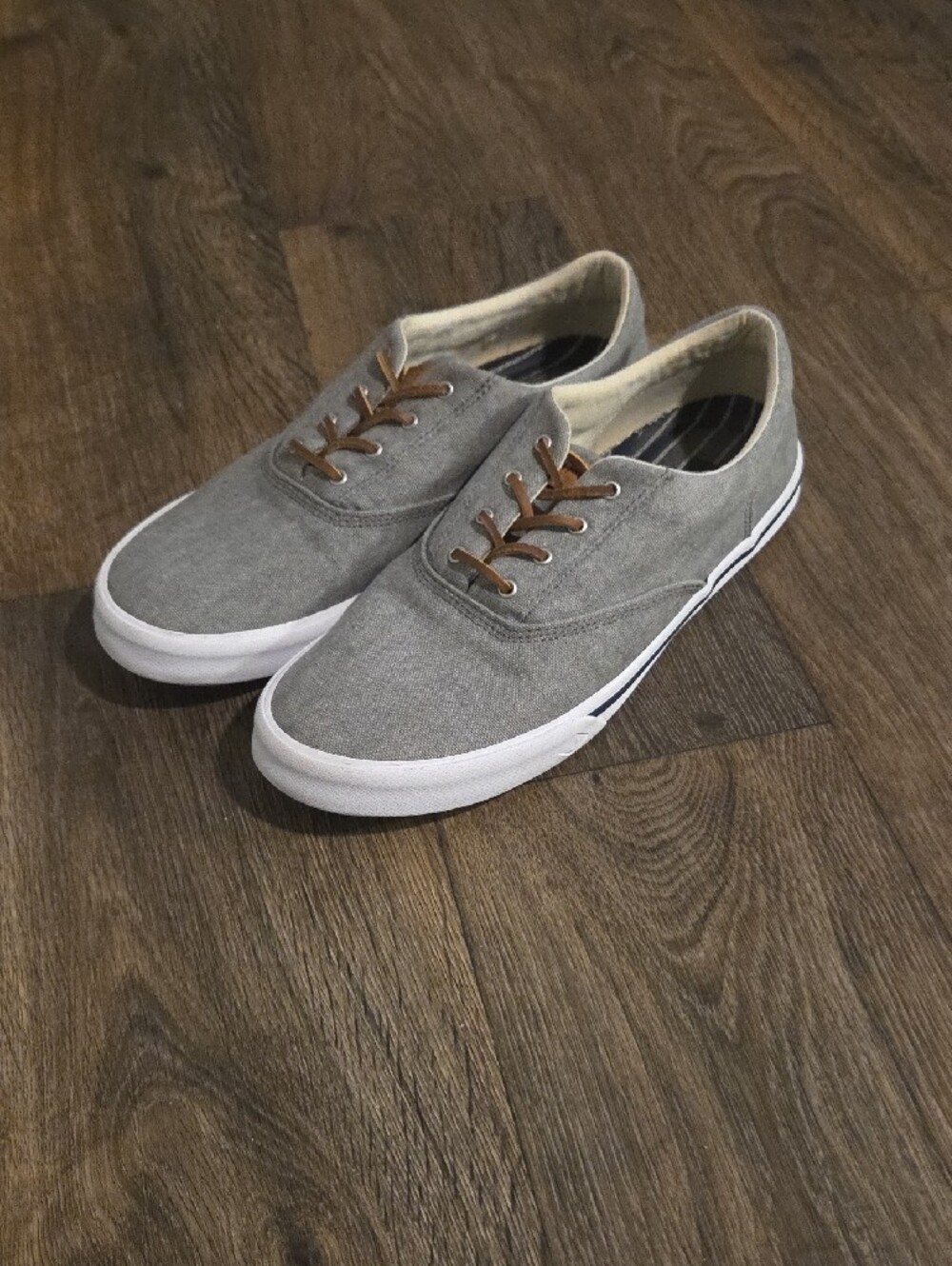 Sperry Men's Gray Canvas Boat Shoes with Tan Laces Size 10